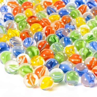 Imagem de Glass Marbles - 100 peças de mistura de olho de gato, 4 cores, tamanho médio, grosso, mármore, decorativo, presente, jogo retrô com 14 mm e 16 mm para Bounce, jogo de tabuleiro de damas chinesas