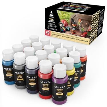 Imagem de ARTEZA Conjunto de tinta acrílica para ambientes externos, 20 cores, frascos de 59 g, tintas multisuperfícies para rocha, madeira, tecido, couro, papel, tela e pintura de parede