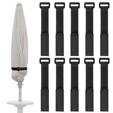 Imagem de Tiras de gravata de guarda-chuva de pátio para guarda-sóis – Tiras de segurança reutilizáveis de nylon para guarda-chuvas ao ar livre, sombra de jardim e acessórios de pátio, pacote com 10 (preto)