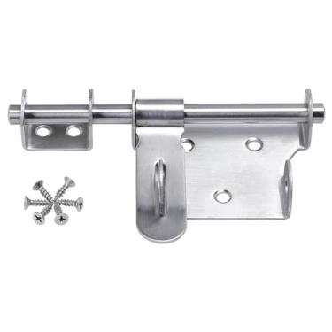 Imagem de Li-TianFeng Trava de portão deslizante de 15 cm, parafuso de barril de aço inoxidável espesso com orifício de cadeado, trincos de porta interior acabamento escovado