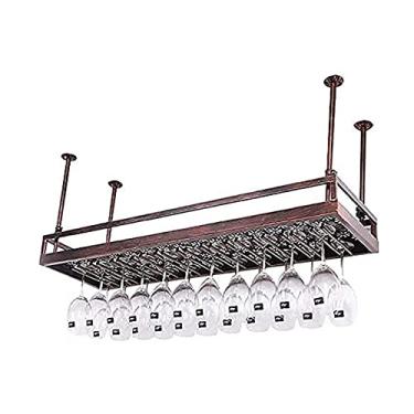 Imagem de APUM Rack de vinho de teto, altura ajustável, suporte de copo de vinho de ferro suspenso, rack flutuante de bar retrô, rack de vinho para armazenamento doméstico de cozinha de restaurante