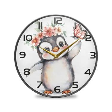 Imagem de YETTASBIN Relógio de parede acrílico fofo pinguim – Silencioso, sem tique-taque, operado por bateria, relógio redondo decorativo criativo para cozinha, sala de estar, banheiro, decoração de escritório