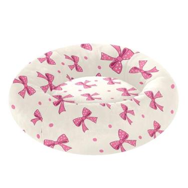 Imagem de SEHANY Cama fofa para cachorro rosquinha de laço rosa removível e lavável pequena cama redonda para gatos cama fofa super macia confortável para animais de estimação com fundo antiderrapante para cães