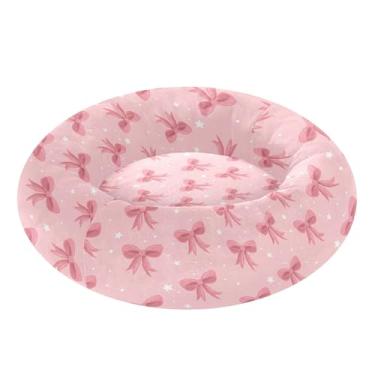 Imagem de SEHANY Cama fofa para cachorro rosquinha com laço rosa removível e lavável, pequena cama redonda para gatos, cama fofa super macia para animais de estimação com fundo antiderrapante para cães pequenos