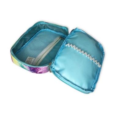 Imagem de Estojo Quadrado Azul, Poliéster, 26x16,5x6cm, 2,5 Litros, 13 Espaços para Lápis, com Bolso de Redinha