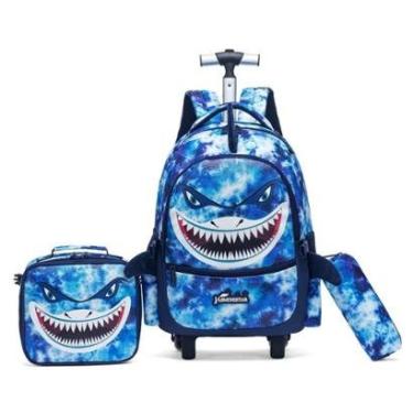 Imagem de Kit Tubarão Mochila Lancheira Estojo Reforçado Escolar Moderno-Masculino