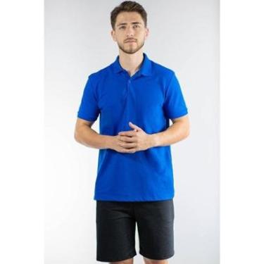 Imagem de Polo Masculina Piquet Básica Lisa Azul Atômico-Masculino