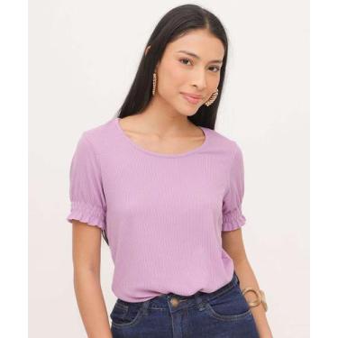 Imagem de Blusa Feminina Canelada Manga Curta Lastex Marisa-08055, Lilás, G