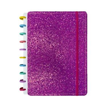 Imagem de Caderno de Disco Capa Glitter, com elástico, 18,5cmx25,5cm - 80 páginas (Rosa-escuro)
