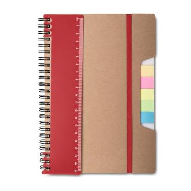 Imagem de Caderno Ecológico com Capa de Papel Kraft, 21x14cm, 70 Folhas Pautadas, Régua Destacável, Sticky Notes Coloridos, Bloco de Anotações, Elástico (1, Vermelho)