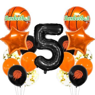 Imagem de Balão esportivo preto de 5 anos, decoração esportiva de 5 anos, troféu de basquete 5 balões, decoração de festa de 5º aniversário de basquete, perfeito para festas temáticas, kits de balões de