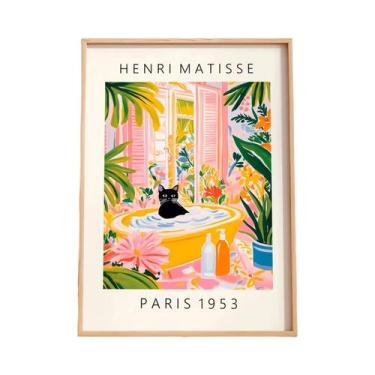 Imagem de Pôster De Banheiro Com Gato Preto, Arte De Parede Rosa Tropical, Decor