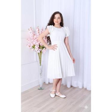 Imagem de Vestido Juvenil Infantil saia plissada com forro e manga com babados -