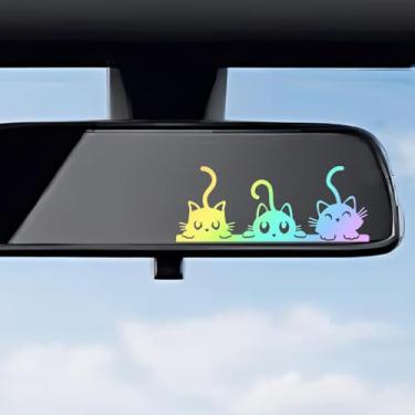 Imagem de 4 peças decalque de vinil espelho retrovisor de três gatos fofos, adesivo de acessórios de carro de gato fofo à prova d'água, decoração multiuso para banheiros e computadores (colorido)