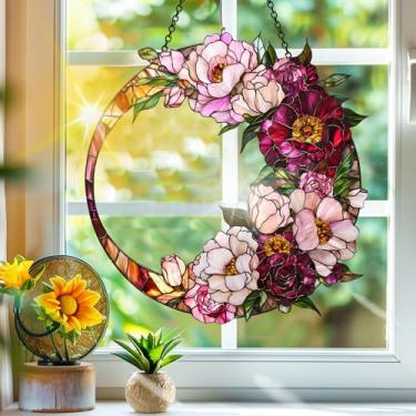 Imagem de Apanhador de sol de acrílico colorido, apanhadores de sol, decoração de janela suspensa com flores de lua, arte de parede de arco-íris, para varanda, interior e exterior, jardim, enfeites de Natal