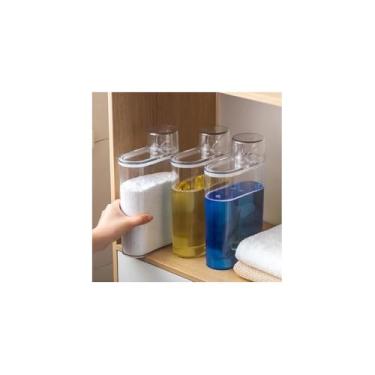 Imagem de Dispenser Multiuso de Plástico Transparente, 1200ml, Hermético com Dosador, 20x6x14cm, para Cozinha e Lavanderia