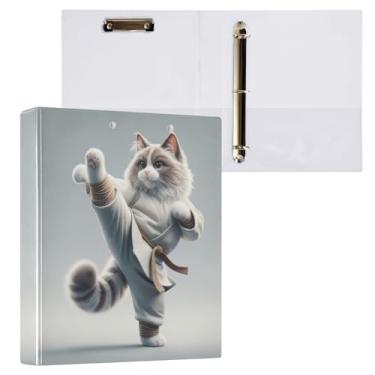 Imagem de Pacote com 2 pastas para gatos de karatê com prancheta com 3 argolas de armazenamento 27 x 31,5 cm, material escolar universitário