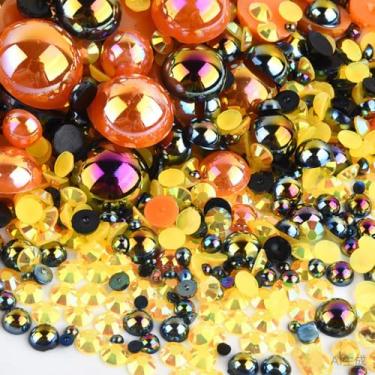 Imagem de 500 peças ABS pérolas semi-redondas e resina flatback strass tamanhos variados kit sortido para fazer joias DIY, arte de unhas, decoração de artesanato (cor 5)