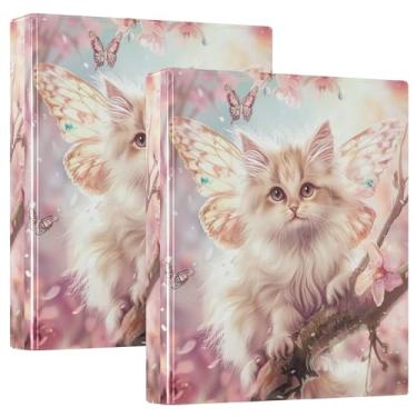 Imagem de Pasta de arquivo de escritório com asas de borboleta de gato e flor de pêssego com fichário de armazenamento 27 cm x 31,5 cm