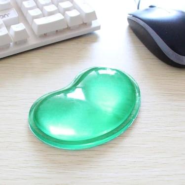 Imagem de Descanso de pulso para mouse de gel de cristal de coração transparente, lindo mouse pad ergonômico de silicone, suporte de pulso grande antiderrapante para digitação, jogos e escritório em casa (verde