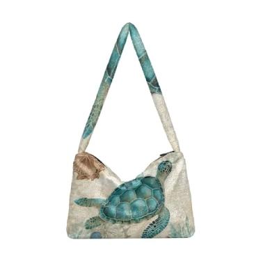 Imagem de Bolsa de ombro feminina com textura de pele de cobra marrom branca, bolsa feminina de pelúcia, bolsas de outono, Tartaruga marinha vintage, One Size