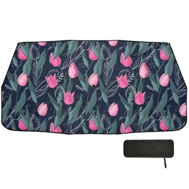 Imagem de Toldo de para-brisa rosa tulipas para caminhões proteção de isolamento térmico guarda-chuva de para-brisa 147.3 cm x 75.4 cm sombra solar carro