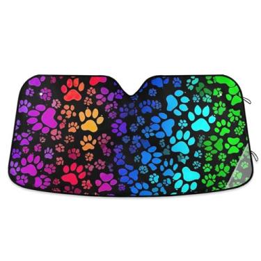 Imagem de Persiana de sol personalizada com patas de animais coloridas para para-brisa de carro acessórios retráteis dobráveis para janelas para-brisa frontal L, 144,8 cm x 80 cm