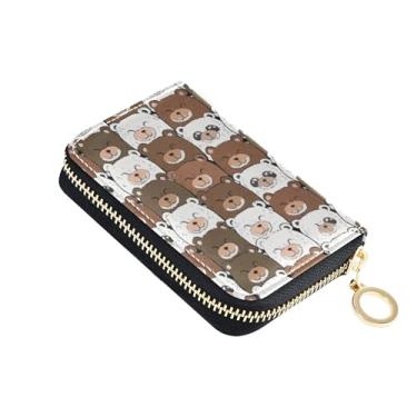 Imagem de Carteira feminina de couro com bloqueio de RFID, pequena carteira de viagem com zíper, com chaveiro, ursinhos fofos de desenho animado, marrom, branco