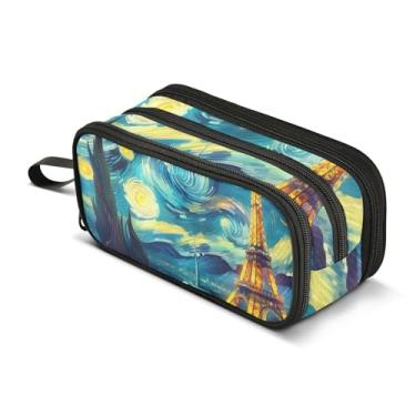 Imagem de Starry Night Paris Toalha Eiffel Grande Bolsa de Lápis com Zíper Estojo de Armazenamento de Lápis Bonito Bolsa de Caneta para Meninas Papelaria Japonesa Organizador Infantil Material Escolar