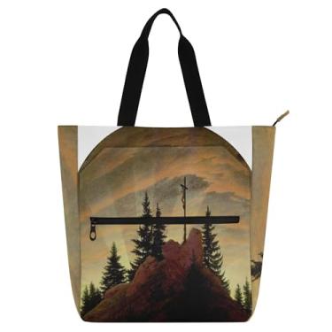 Imagem de GAIGEO Caspar David Friedrich Das Kreuz Im Gebirge Bolsa de trabalho feminina de lona bolsa escolar bolsa carteiro bolsa carteiro com compartimentos