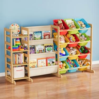 Imagem de SpaceAid Organizador de armazenamento de brinquedos 3 em 1 com 4 prateleiras e 12 caixas, organizador de brinquedos, estante de livros de 3 camadas, estante para quarto, sala de jogos, decoração de