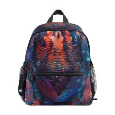 Imagem de GAIGEO Colorful Owl Dream Catcher Backpack for School Kids with Whistle, 2 Bottle Pockets, Lightweight, Travel Backpack for Kids 10x4x12 In, for Ages 3-8