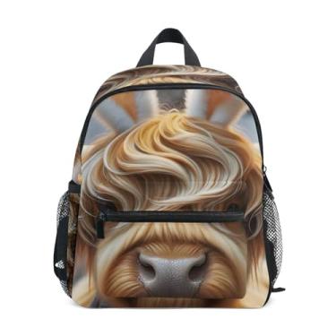 Imagem de Easter Highland Cow Bunny Cute Mini Kids Backpack, 10x4x12 In, Girl School Backpack Includes Water Bottle Pockets, Whistle Clip for Safety