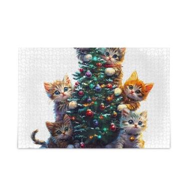 Imagem de Quebra-cabeça de árvore de Natal de gatos fofos, papel e composto de madeira, quebra-cabeças para casais com suporte de letras