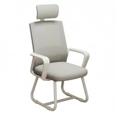 Imagem de Cadeira de escritório ergonômica com suporte lombar e encosto de malha respirável - ideal para casa e trabalho (pernas de cadeira velha - almofada de assento de látex - branco cinza - encosto de