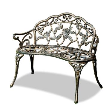 Imagem de LOERSS Banco de jardim, bancos externos de alumínio fundido, cadeira de pátio, estilo rosa floral, móveis ao ar livre para pátio, parque, gramado, quintal (cor: )