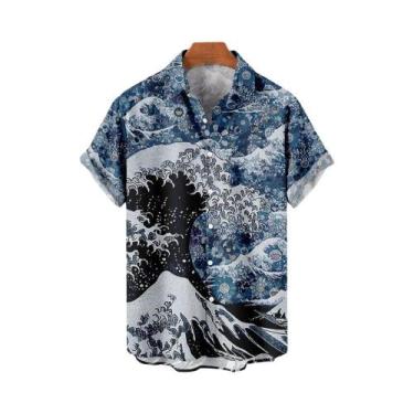 Imagem de Camisas Havaianas Masculinas Estampadas Em 3D Com Mangas Curtas Estilo