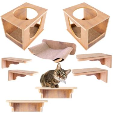 Imagem de Playground Para Gatos Com Nichos Prateleiras E Rede Suspensa Estrutura Premium Resistente Para Gatos Grandes E Pequenos(MARROM)