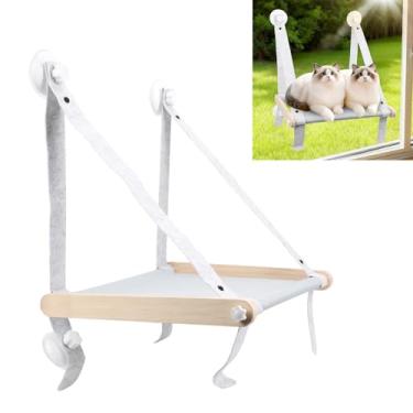 Imagem de Tnfeeon Poleiro de Janela para Gato, Rede Dobrável para Gato para Janela, Assento Macio, Estrutura de Madeira Maciça Lavável à Máquina, 4 Ventosas, Rede, Peso de Carga de até 13,22