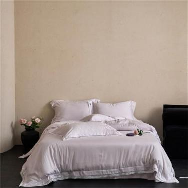 Imagem de Jogo de cama com borda larga, capa de edredom macia em algodão, lençol de cima/com elástico, cor 2, tamanho King (220x240cm), 4 peças