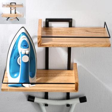 Imagem de Suporte de parede resistente para tábua de passar roupa, suporte de placa de ferro de metal de 2 camadas com economia de espaço, com ganchos ajustáveis, prateleiras de lavanderia para perna T & Y