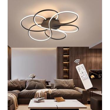 Imagem de Luminária de teto LED moderna para sala de estar, com intensidade ajustável e controle remoto, na cor preta, ideal para quarto, cozinha, escritório e ambientes internos (56 cm).