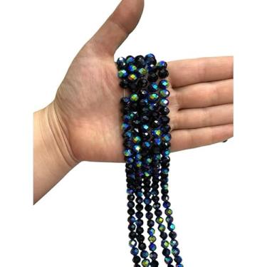 Imagem de Fio de Cristal Achatado 8mm com Furo para Bijuterias e Artesanato – Kit 5 Fios de Contas de Vidro Coloridas (Preto leitoso Boreal)