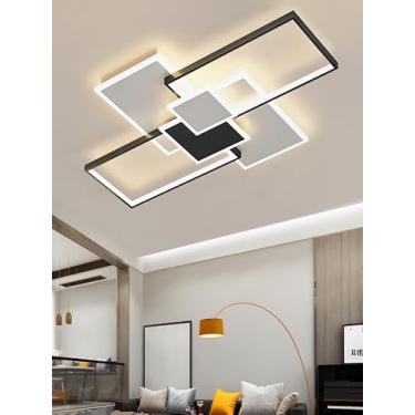 Imagem de Luminária de teto LED, ajustável, moderna, com intensidade de luz infinitamente regulável (3000K-6000K), design retangular, ideal para sala de estar, sala de jantar, quarto e escritório (Pre