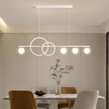 Imagem de Luminária pendente LED para mesa de jantar, com intensidade regulável e controle remoto. Luminária de teto LED moderna para sala de jantar, cozinha e escritório (branca, 120 cm de compriment