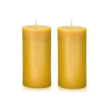Imagem de Pacote com 2 velas de pilar de cera de abelha, 5 x 10 cm, queima longa sem cheiro (35 horas cada/140 horas no total), pavio de algodão, velas de emergência sem gotejamento sem gotejamento para casa