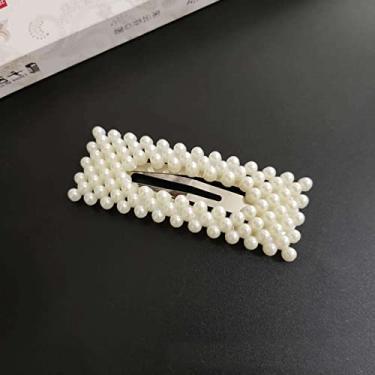 Imagem de Semme Falso Pérola Plástico Ferro Elegante Bonito Lado Franja Headwear Presilhas Acessórios de Cabelo para Meninas para Trabalho Data Festa Festival (quadrado oco)