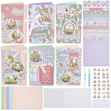 Imagem de WEBEEDY 15 conjuntos de kits de cartões de papel de Páscoa, kits coloridos de cartões comemorativos feitos à mão com envelopes e adesivos, conjunto de material para fazer cartões de Páscoa