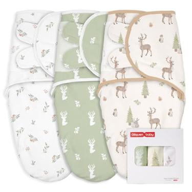 Imagem de GLLQUEN BABY Enrolados para meninas de 0 a 3 meses - pacote com 3 sacos de cueiros para recém-nascidos, saco de dormir infantil, envoltório fácil de enrolar, canção de natal da floresta, cobertores