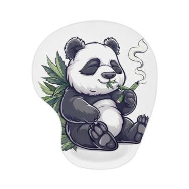 Imagem de Mouse pad engraçado panda erva daninha com suporte de pulso - inferior antiderrapante personalizado mouse pad alivia a pressão do pulso mouse pad pode ser usado para trabalho e estudo escrevendo